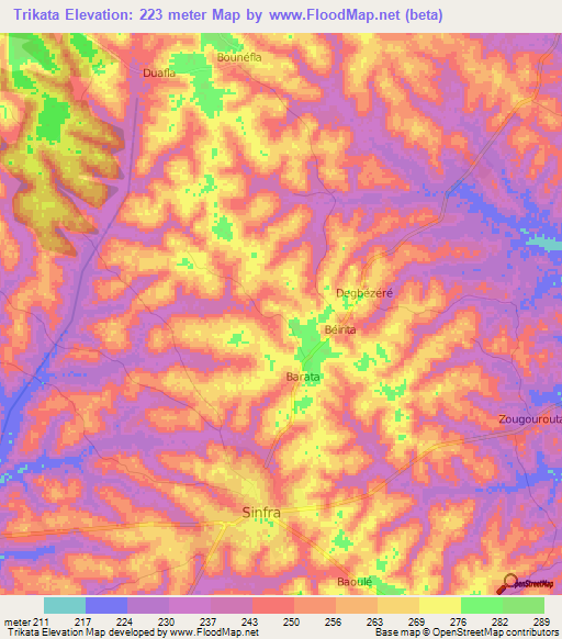 Trikata,Ivory Coast Elevation Map