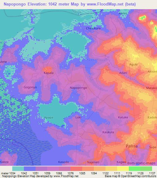 Napopongo,Uganda Elevation Map