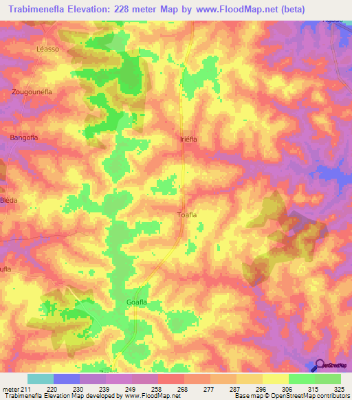 Trabimenefla,Ivory Coast Elevation Map