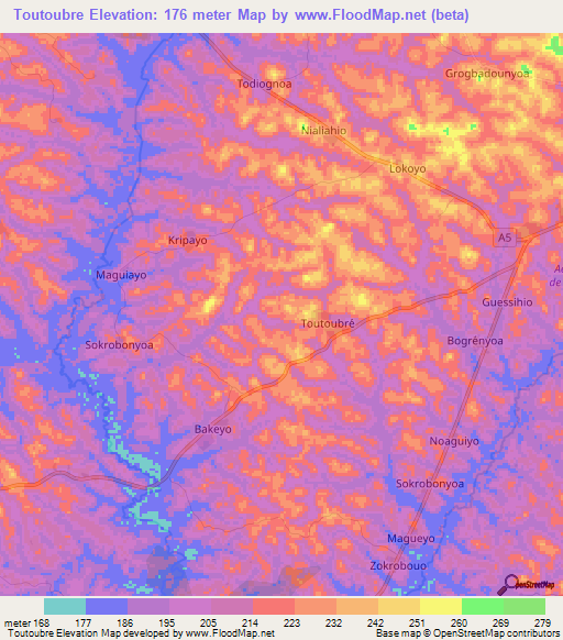 Toutoubre,Ivory Coast Elevation Map