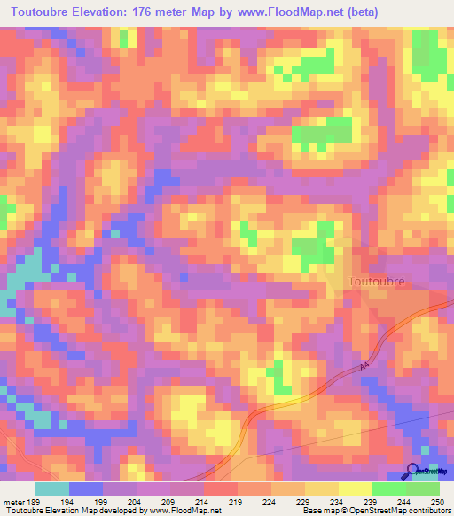 Toutoubre,Ivory Coast Elevation Map