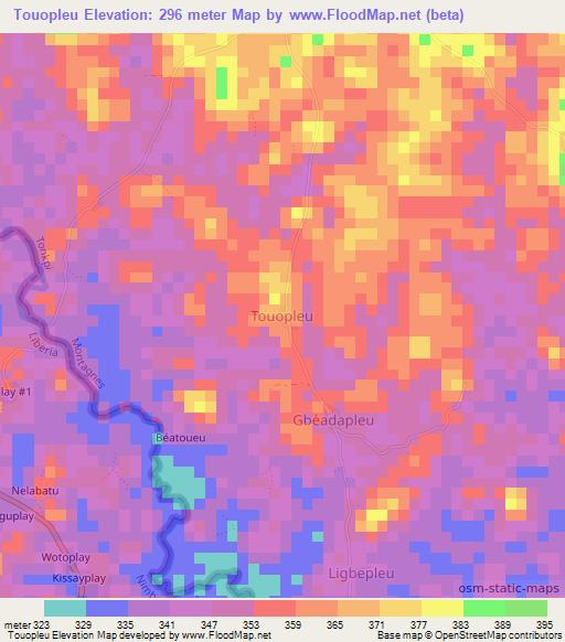 Touopleu,Ivory Coast Elevation Map