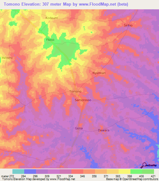 Tomono,Ivory Coast Elevation Map