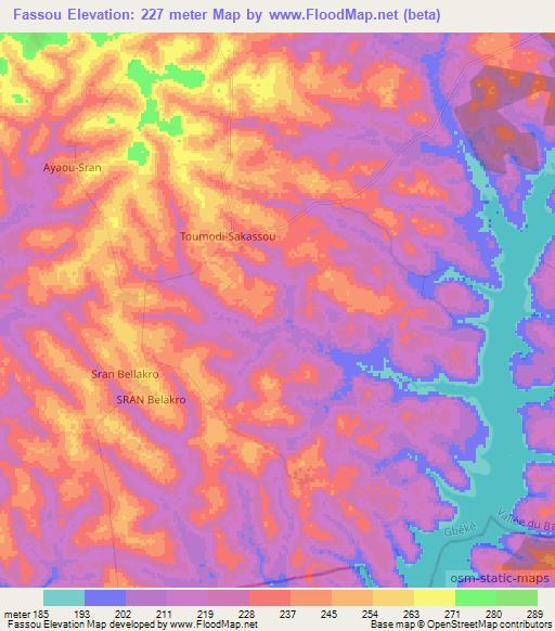 Fassou,Ivory Coast Elevation Map