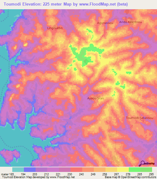 Toumodi,Ivory Coast Elevation Map