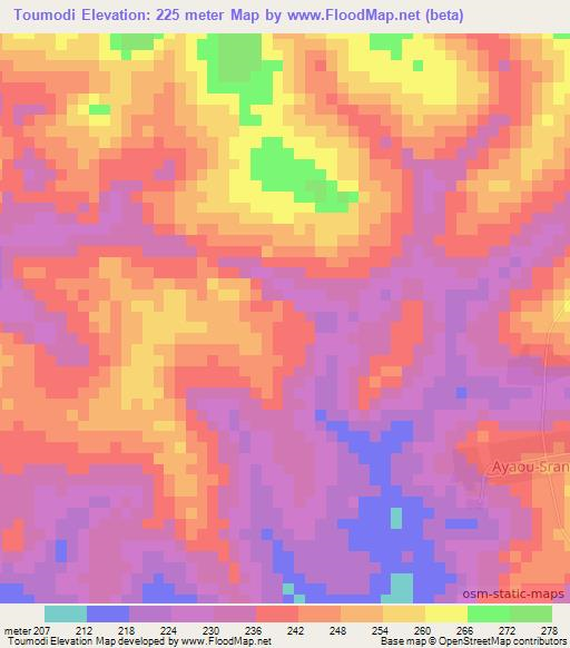 Toumodi,Ivory Coast Elevation Map