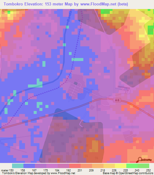 Tombokro,Ivory Coast Elevation Map