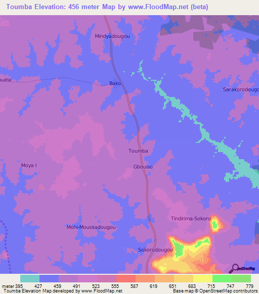 Toumba,Ivory Coast Elevation Map