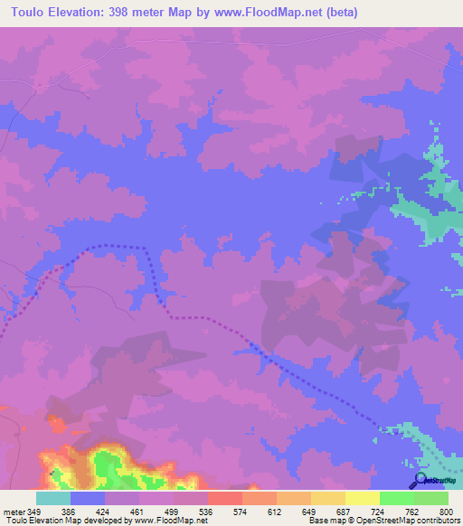 Toulo,Ivory Coast Elevation Map