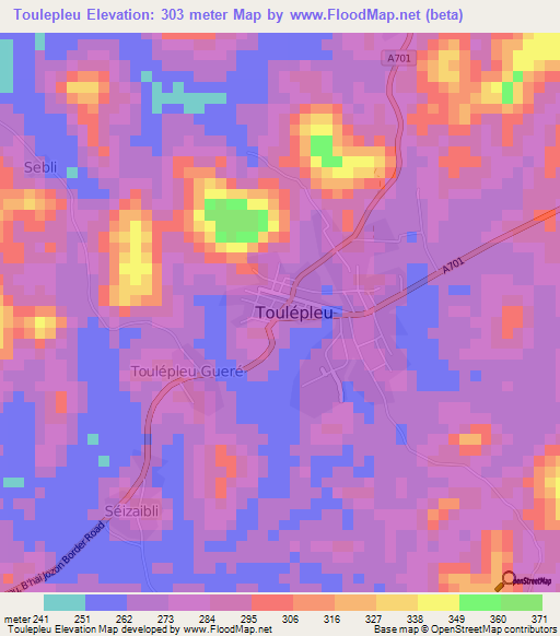 Toulepleu,Ivory Coast Elevation Map