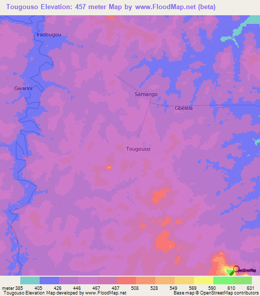 Tougouso,Ivory Coast Elevation Map