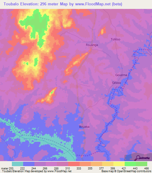 Toubalo,Ivory Coast Elevation Map