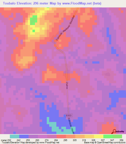 Toubalo,Ivory Coast Elevation Map