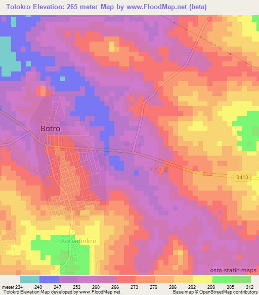 Tolokro,Ivory Coast Elevation Map