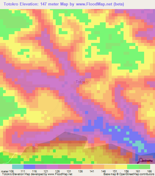 Totokro,Ivory Coast Elevation Map