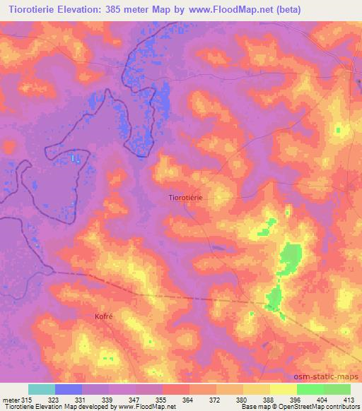 Tiorotierie,Ivory Coast Elevation Map