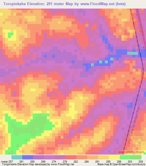 Toropinkaha,Ivory Coast Elevation Map