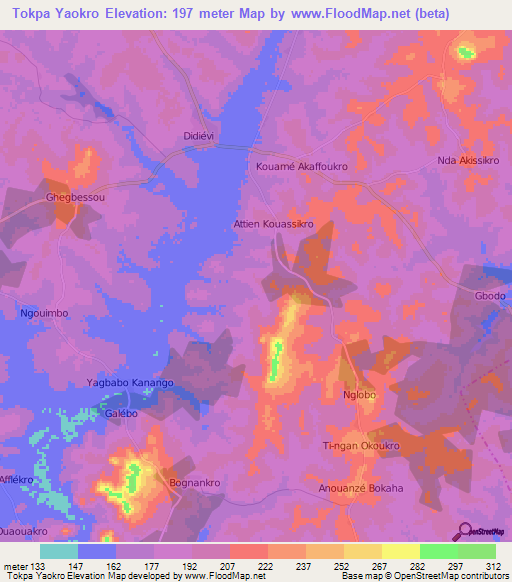 Tokpa Yaokro,Ivory Coast Elevation Map