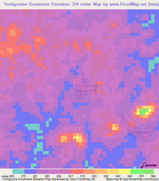 Tontigouine Douanzere,Ivory Coast Elevation Map