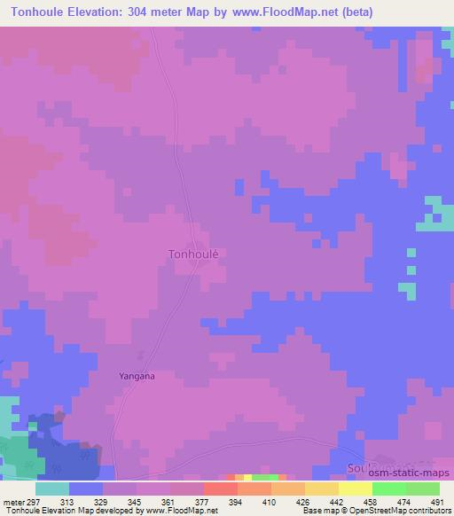 Tonhoule,Ivory Coast Elevation Map