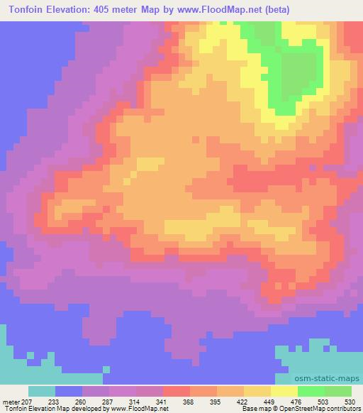 Tonfoin,Ivory Coast Elevation Map