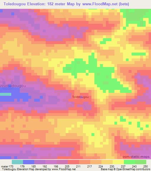 Toledougou,Ivory Coast Elevation Map