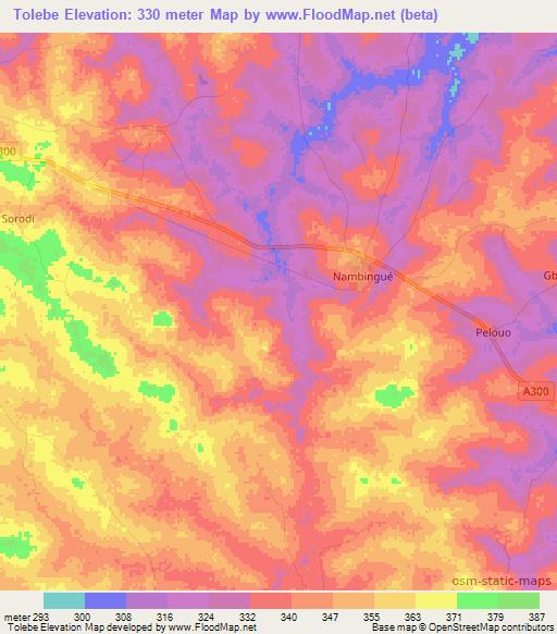 Tolebe,Ivory Coast Elevation Map