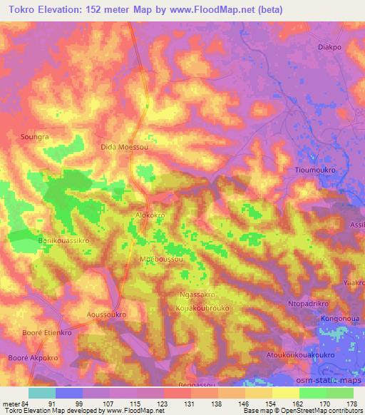 Tokro,Ivory Coast Elevation Map