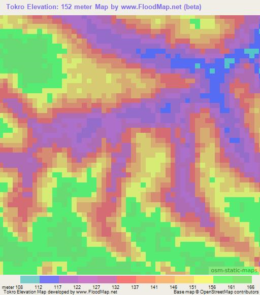 Tokro,Ivory Coast Elevation Map