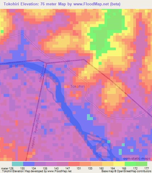 Tokohiri,Ivory Coast Elevation Map