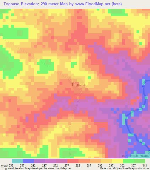 Togoaso,Ivory Coast Elevation Map