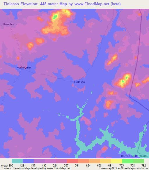 Tiolasso,Ivory Coast Elevation Map