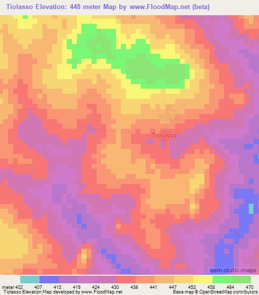 Tiolasso,Ivory Coast Elevation Map