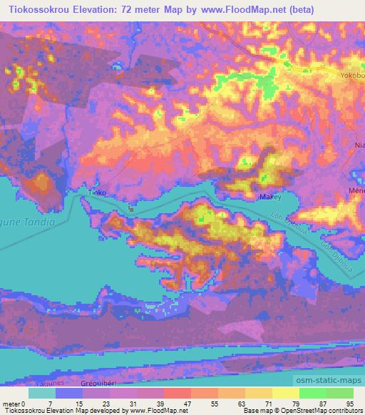 Tiokossokrou,Ivory Coast Elevation Map