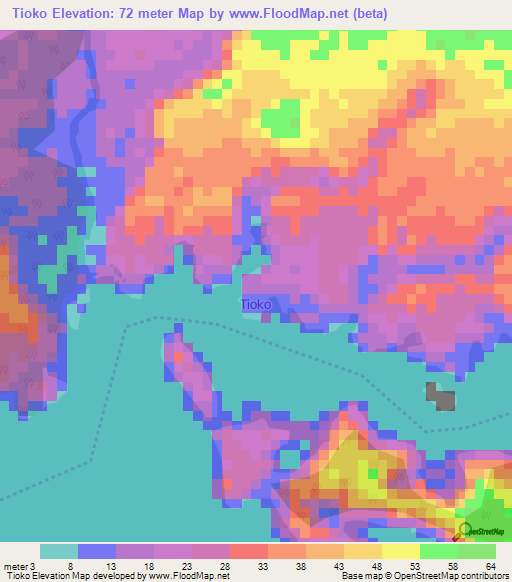 Tioko,Ivory Coast Elevation Map