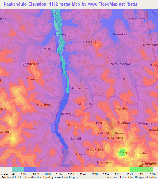 Nankandulo,Uganda Elevation Map