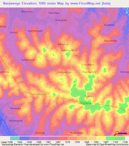Nanjwenge,Uganda Elevation Map