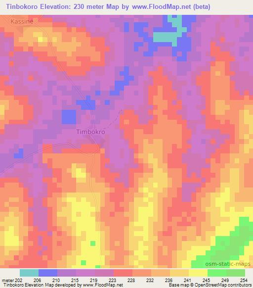 Tinbokoro,Ivory Coast Elevation Map