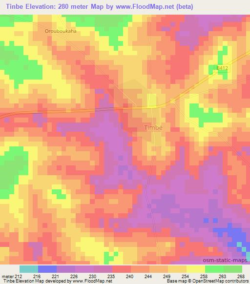 Tinbe,Ivory Coast Elevation Map