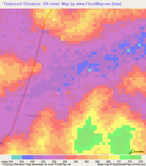 Timboroni,Ivory Coast Elevation Map