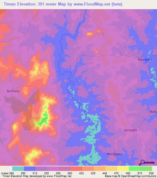 Timan,Ivory Coast Elevation Map
