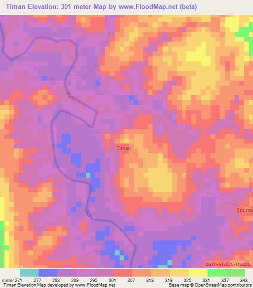 Timan,Ivory Coast Elevation Map