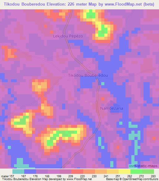 Tikodou Bouberedou,Ivory Coast Elevation Map