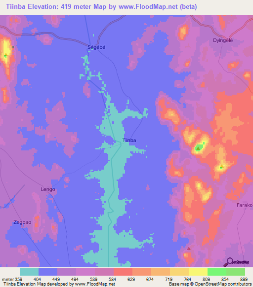 Tiinba,Ivory Coast Elevation Map
