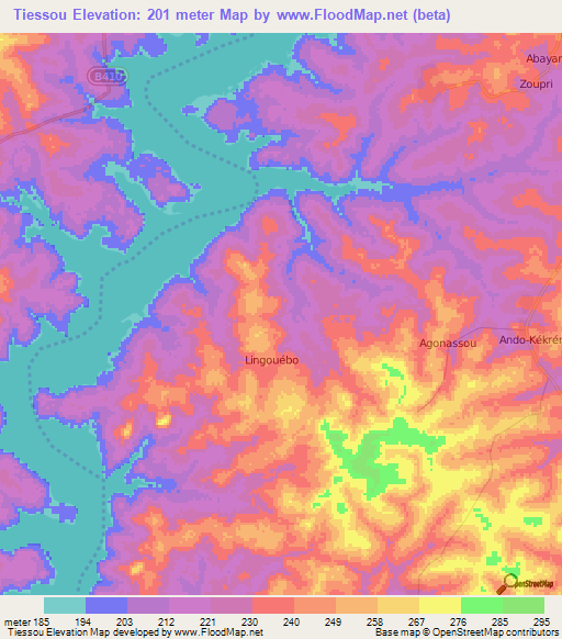 Tiessou,Ivory Coast Elevation Map