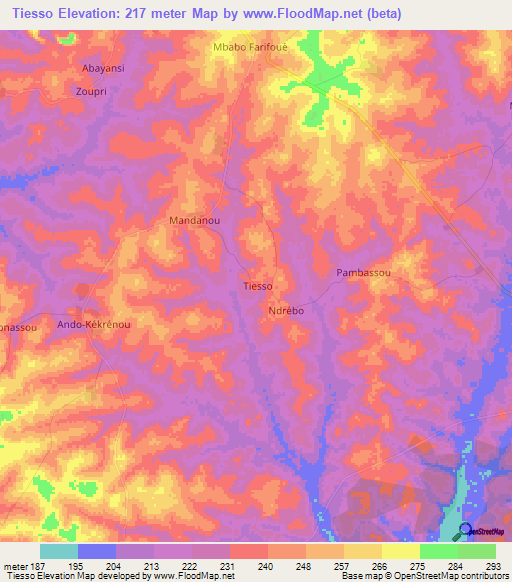 Tiesso,Ivory Coast Elevation Map