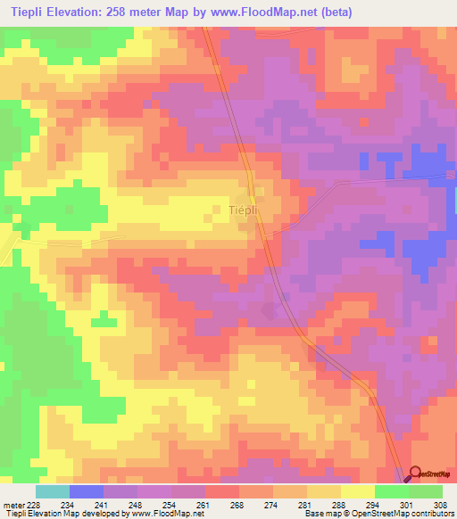 Tiepli,Ivory Coast Elevation Map