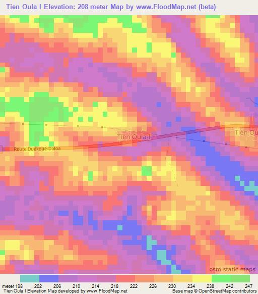 Tien Oula I,Ivory Coast Elevation Map
