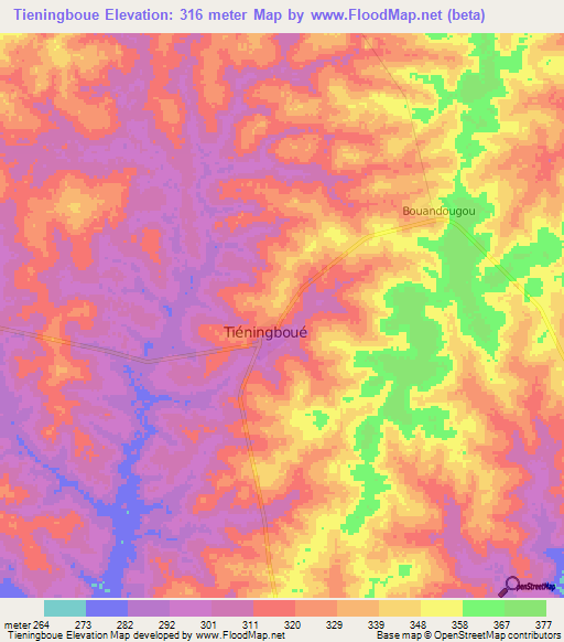 Tieningboue,Ivory Coast Elevation Map