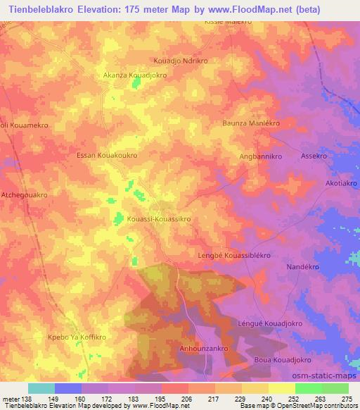 Tienbeleblakro,Ivory Coast Elevation Map